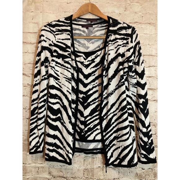 Fontana Top Womens Large Santana Knit Zebra Animal Print Layered Front Zip - Picture 1 of 14